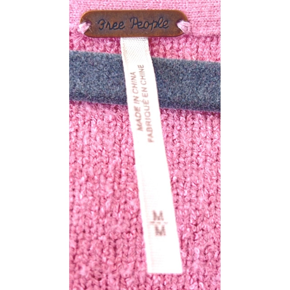 Free‎ People Boho Pink V-Neck Textured Boucle Knit Oversized Sweater SZ M - Picture 5 of 8